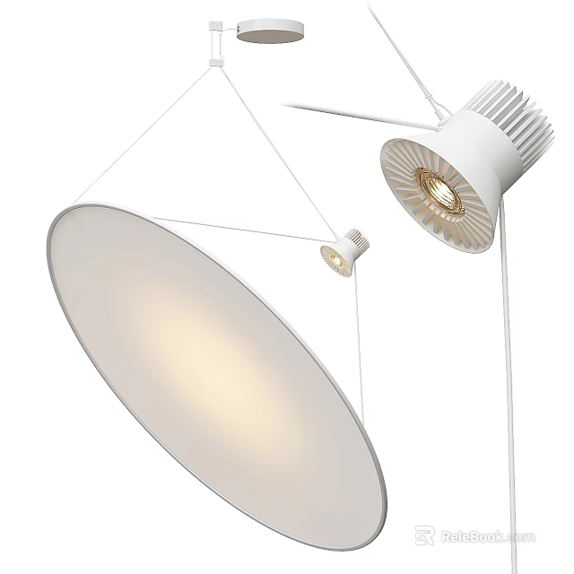 Modern White Pendant Light With Round Luminous Shade And Minimalist Metal Frame Design 3d model 