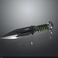 Modern Tactical Dagger With Green Coiled Handle Black Sharp Blade Ring Pommel And Metallic Finish