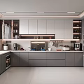Modern Kitchen Interior With Gray Cabinets Appliances And Large Windows 3d model