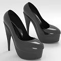 Black High Heel Platform Shoes With Shiny Material And Stiletto Design