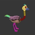 Colorful Cartoon Flying Animal 3D Model With Blue Feathers Brown Body And Orange Legs