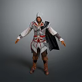 Man in Hooded Red and White Outfit with Cloak and Boots