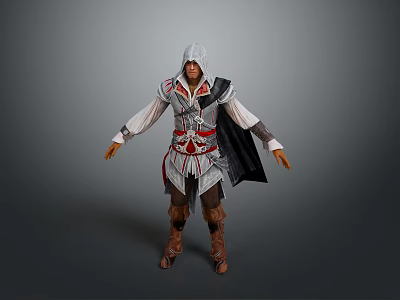 Man in Hooded Red and White Outfit with Cloak and Boots 3d model Man in Hooded Red and White Outfit with Cloak and Boots 3d model