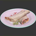 Burritos Stuffed With Vegetables And Meat On White Plate Garnished With Red Chili Flakes Parsley