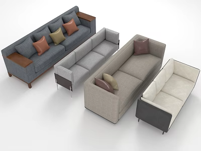 Modern Sectional Sofas In Various Colors With Decorative Pillows And Wooden Accents 3d model