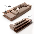 Modern Brown Multi Person Sofa With Wooden Coffee Table Floor Lamp And Soft Cushions