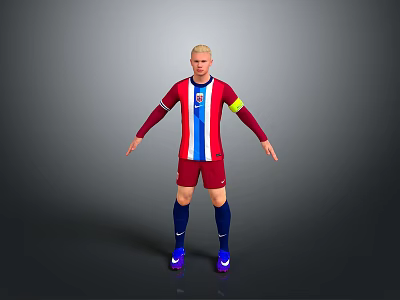 Stylish Sports Apparel With Red Blue Striped Jersey Red Shorts Blue Socks Purple Sneakers 3d model