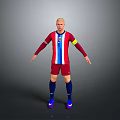 Stylish Sports Apparel With Red Blue Striped Jersey Red Shorts Blue Socks Purple Sneakers
