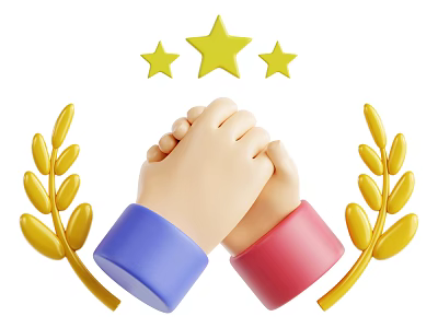 Two Hands Shaking With Golden Laurel Wreaths And Three Stars Above 3d model