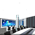 Modern Conference Room Interior with Large Digital Screen Ergonomic Chairs and Tech Elements 3d model