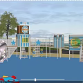 Kindergarten Outdoor Playground With Colorful Play Structures Trees Blue Floor And Safe Kids Activity Area