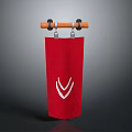 Red Flag with White Symbol Hanging on Orange Pole and Black Ends