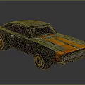 Vintage Gray Two Door Coupe With Orange Stripes And Yellow Rims