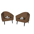 Brown Upholstered Single Chairs With Book And Silver Sphere On Light Wall Marble Floor