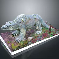 Detailed Prehistoric Reptile Creature Model On Colorful Rocky Base