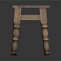 Vintage Wooden Small Table With Square Tabletop And Carved Column Legs