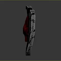 Mythical Shield Weapon Featuring Red Demon Horns Wooden Surface Silver Decorative Edges