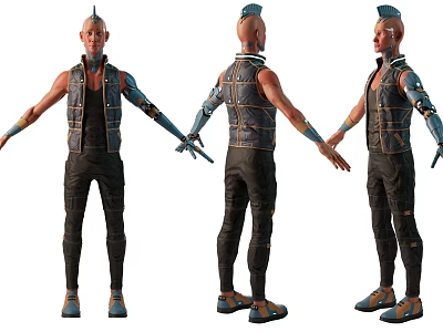 A Man Wearing Sleeveless Vest Black Pants Decorated Arms Blue Orange Shoes Standing Multiple Angles 3d model