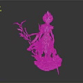 White Woman Sculpture With Flowing Attire Plant Elements And Sword