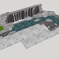Natural Stone Waterfall Feature Wall With Cascading Water And Pool Design 3d model