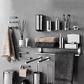 Modern Bathroom Cabinet Rack With Hanging Folded Towels Metal Accessories And Toiletries