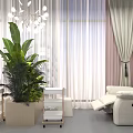 Elegant Beauty Salon Interior Design With Green Walls Arched Doorways Palm Plants And Pink Chair