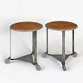 Two Round Dining Tables With Wooden Tops And Metal Frames On Wheels 3d model
