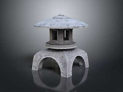 Traditional Stone Lantern Outdoor Furniture With Umbrella Shaped Top And Arched Base 3d model