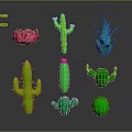 Cartoon Cactus Scene With Spiky Green Shapes And Pink Flower Elements