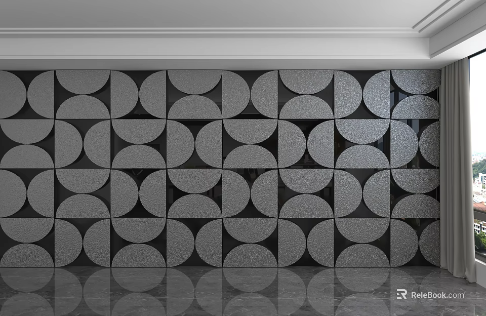 Modern Elegant Interior Wall Design With Gray Geometric Patterns And Marble Texture 3d model