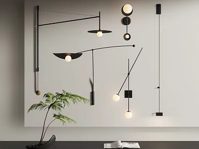 Modern Black Wall Lamps With Geometric Design In Interior Setting And Green Plant 3d model