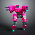 Pink Robot Character With RBBN CORP Logo And Mechanical Weapons Design 3d model