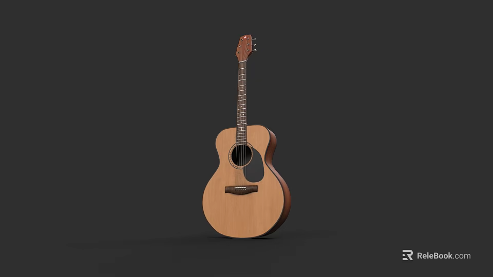 Acoustic Guitar And Art Supplies With Wooden Body And Paintbrushes 3d model 