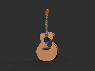 Acoustic Guitar And Art Supplies With Wooden Body And Paintbrushes 3d model