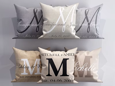 Personalized Decorative Pillows With Monogram M Family Names And Date 3d model