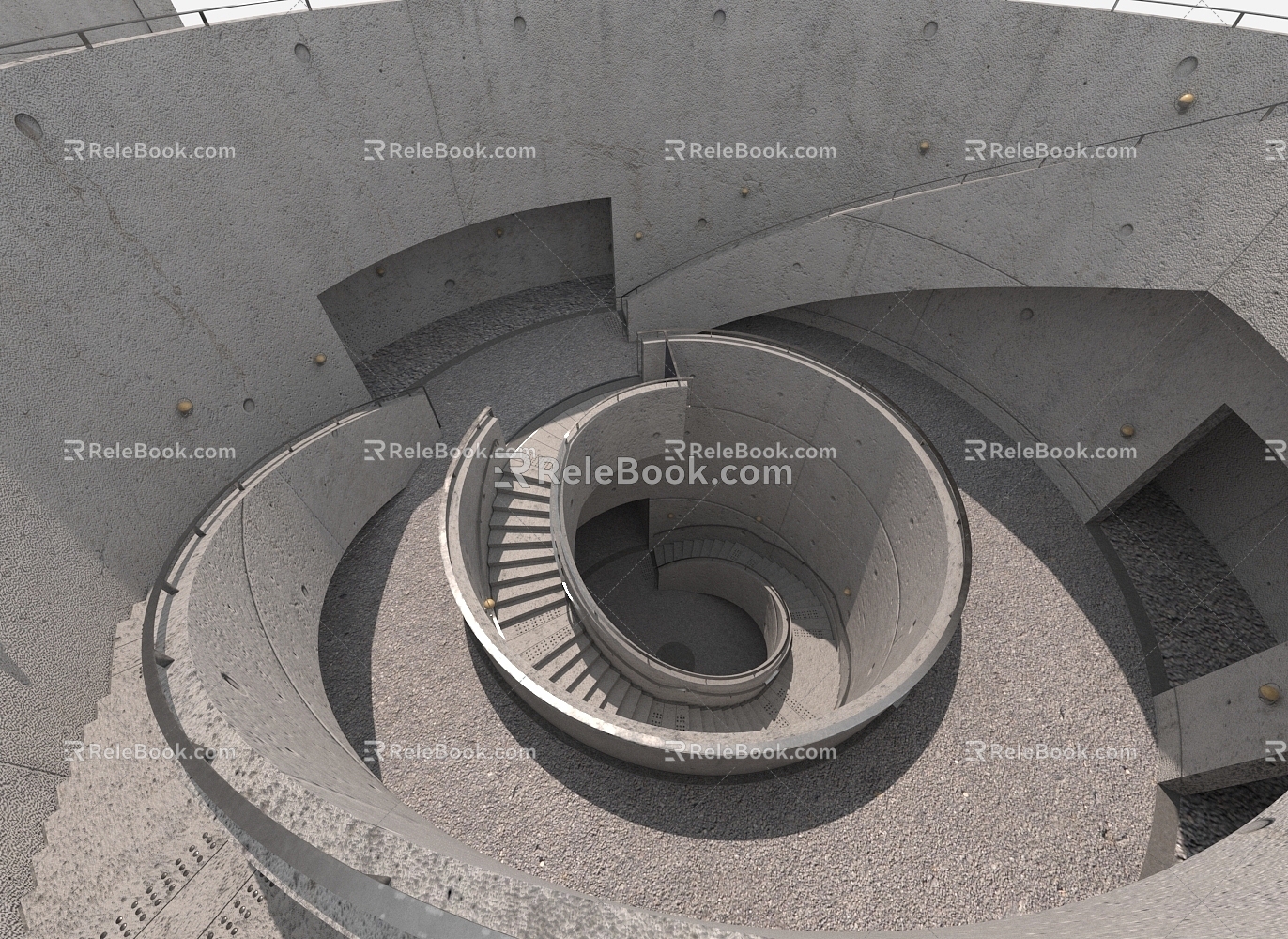 spiral staircase underground public space concrete building component 3d model