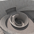 spiral staircase underground public space concrete building component 3d model