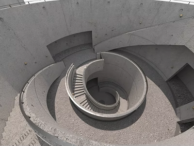 Spiral Staircase In Circular Concrete Architectural Structure With Modern Design Elements 3d model