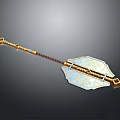 Ornate Golden Accented Weapon With Blue Patterns And Long Handle Design 3d model