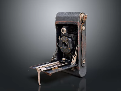 Vintage Foldable Electronic Camera With Retro Design Metal Leather Parts 3d model