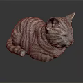Striped Cat Sculpture Lying Down With Closed Eyes On Reflective Surface 3d model