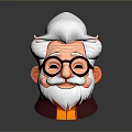Cartoon Elderly Man 3D Character Model With White Curly Hair Round Glasses And Beard