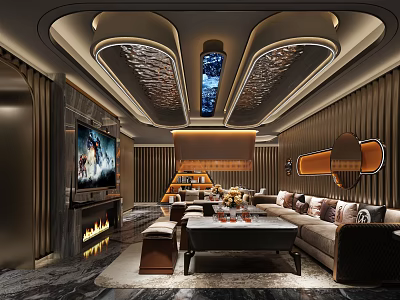 Luxury KTV Interior Design With Comfortable Sofa Large Screen TV And Decorative Lighting 3d model