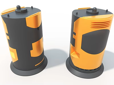Modern Art Installation With Two Cylindrical Black And Orange Sculptural Geometric Designs 3d model