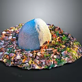 Natural Gray Stone Surrounded by Colorful Fallen Leaves and Lush Green Grass