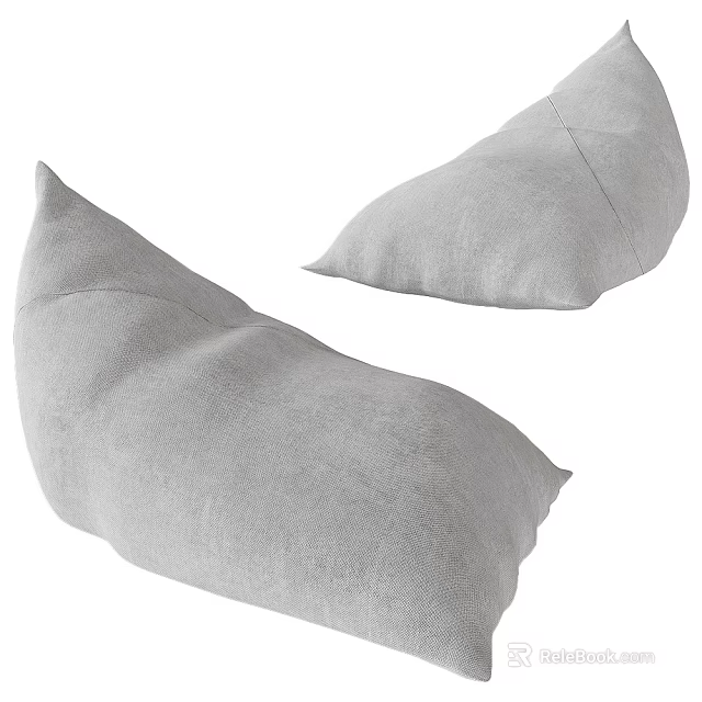 Two Gray Linen Decorative Cushions With Irregular Bean Bag Shape 3d model 