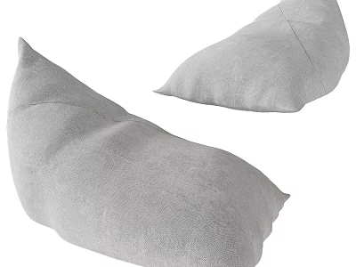 Two Gray Linen Decorative Cushions With Irregular Bean Bag Shape 3d model