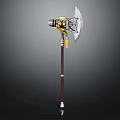 Mechanical Sci Fi Axe With Metal Blade Yellow Accents And Wooden Handle