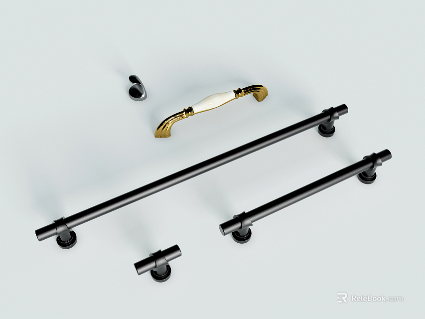 Modern Cabinet Handles with Sleek Black and Gold Metal Design for Kitchen Furniture 3d model 
