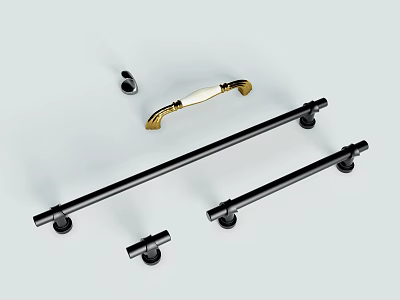 Modern Cabinet Handles with Sleek Black and Gold Metal Design for Kitchen Furniture 3d model